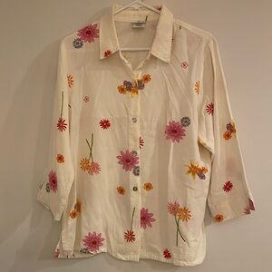 Y2K Coastal Grandma Floral Long Sleeve Button Down Shirt Amanda Gray Made USA L